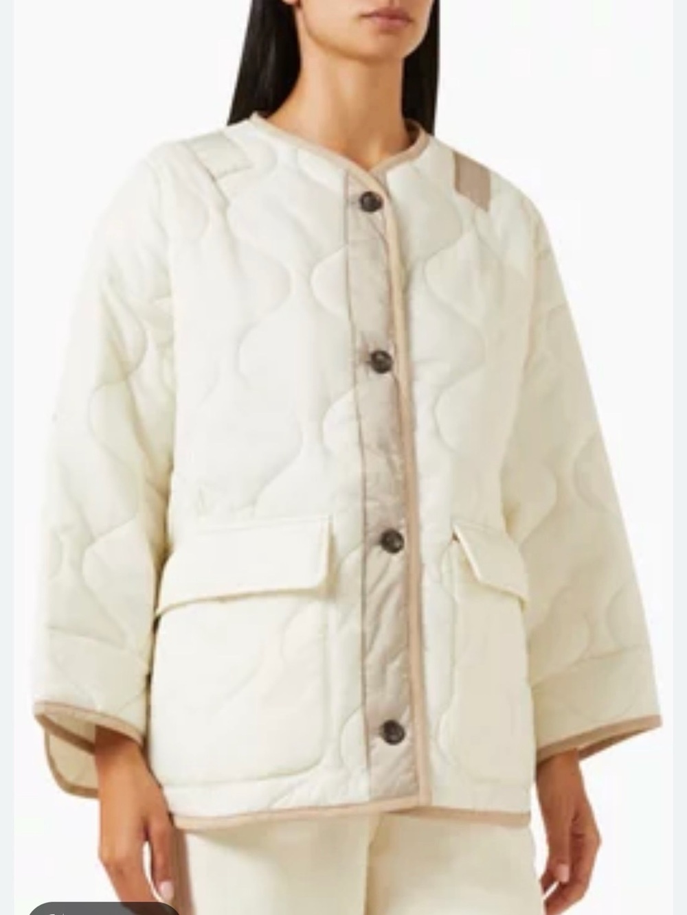 Frankie shop Quilted Ivory Jacket with Taupe Trim